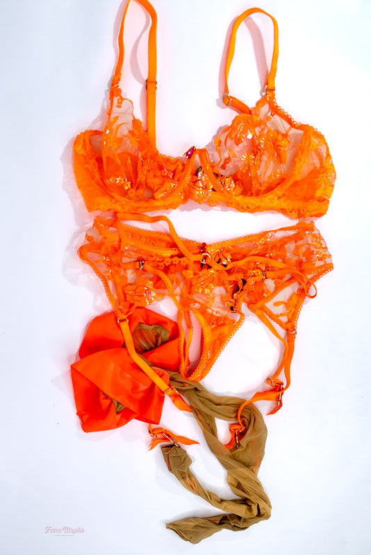 Vicki Chase HB Neon Orange Complete Lingerie Set - FANS UTOPIA