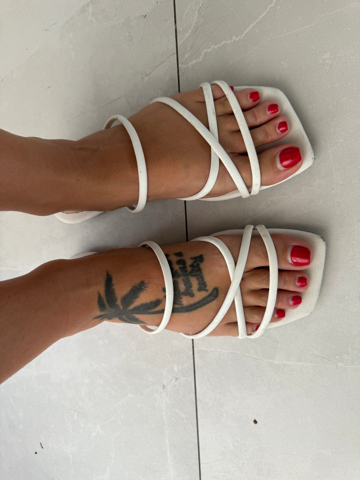 Elana Bunnz White Strappy Sandals