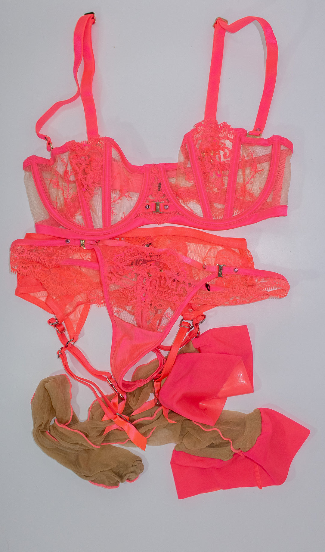 Nicole Doshi HB Neon Pink Complete Lingerie Set