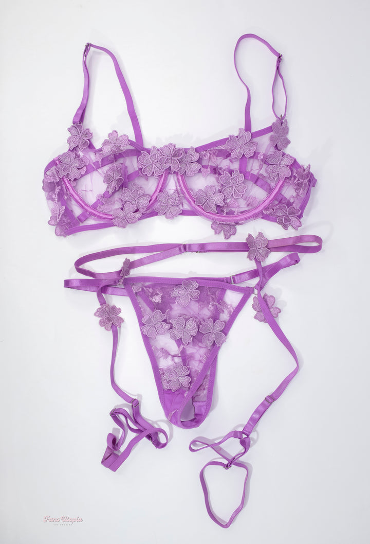 Payton Preslee Purple Lace Floral Lingerie Set