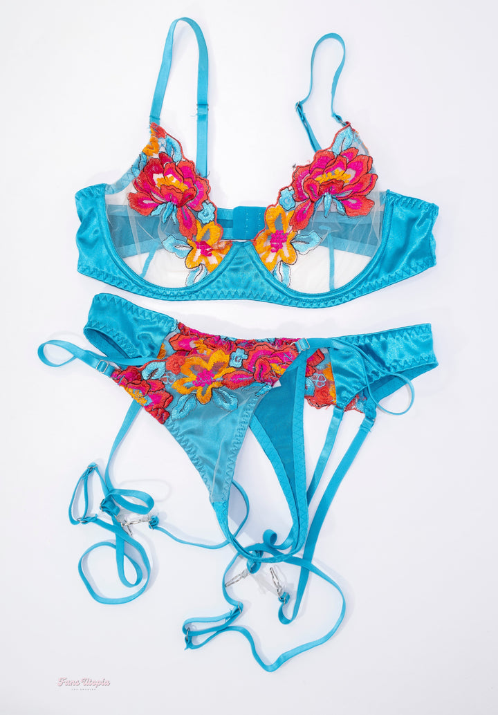 Payton Preslee Light Blue Floral Lounge Lingerie Set Fans Utopia