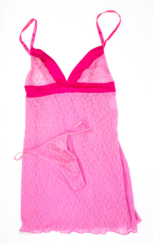 Samantha Mack Pink & Red Lace Dress + Panties - FANS UTOPIA