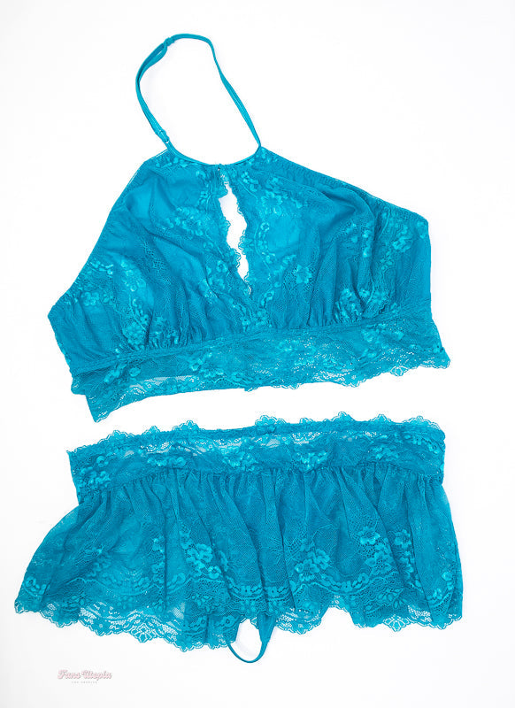 Samantha Mack Light Blue Lace Halter Bra & Panties Set - FANS UTOPIA
