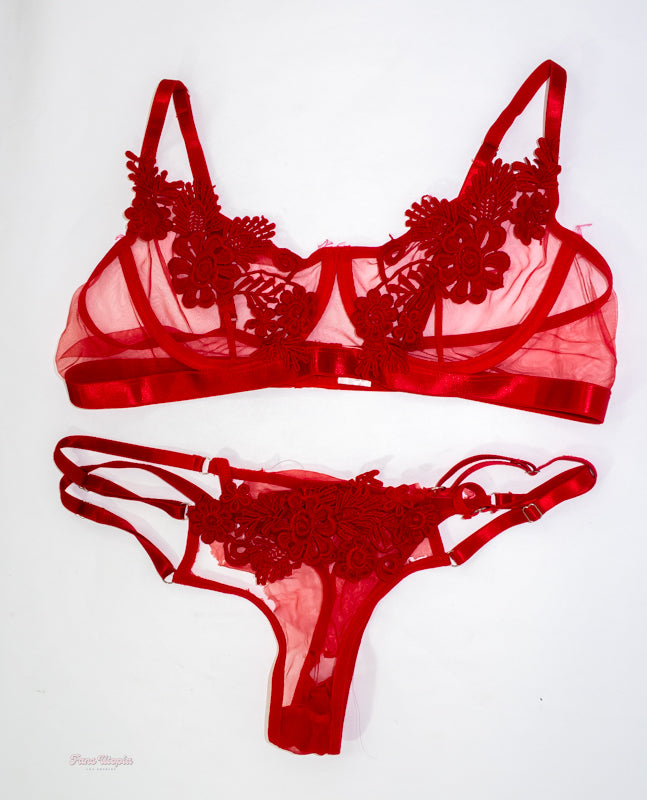 Payton Preslee Red Floral Lace Bra & Panties Set - FANS UTOPIA