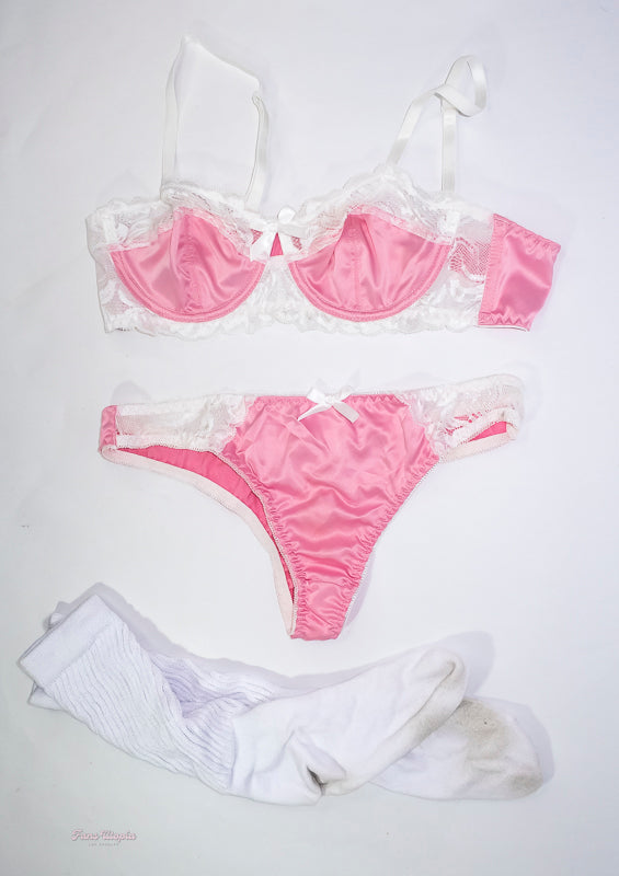 Violet Myers Pink Sateen Bra & Panties + Socks