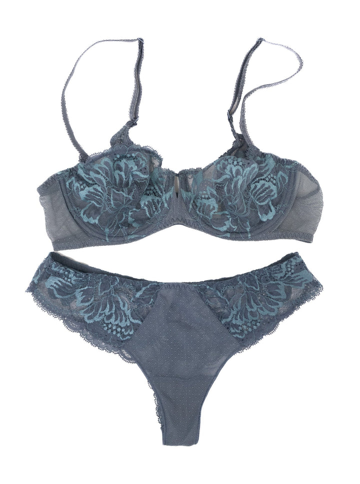 Tru Kait Bluish Grey Lace Bra & Panty Set