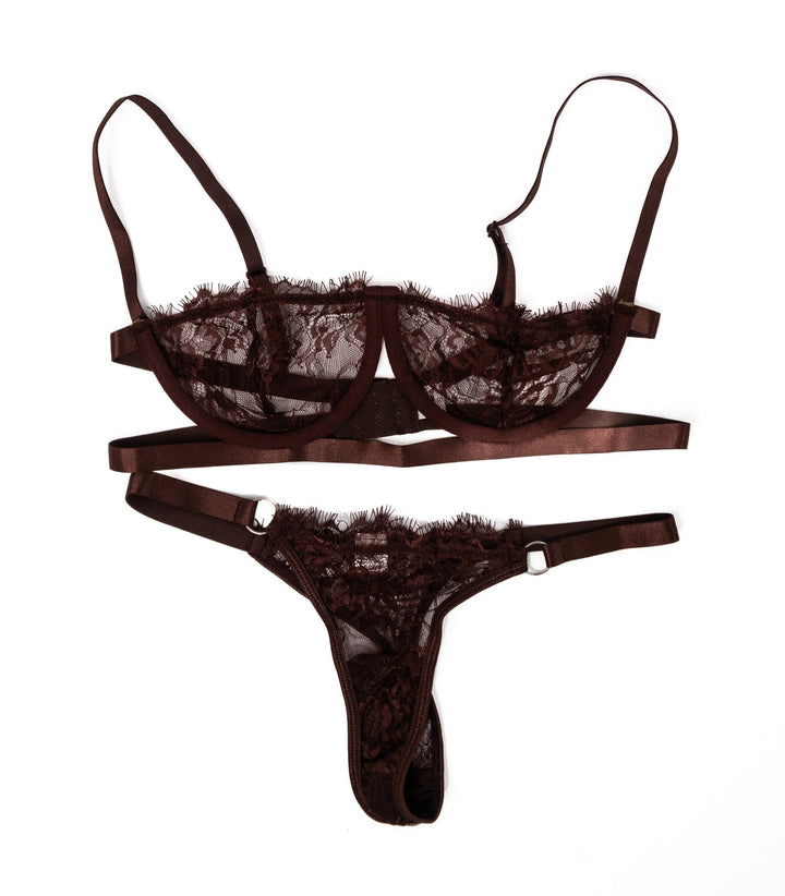 Tru Kait Brown Lace Bra & Panty Set