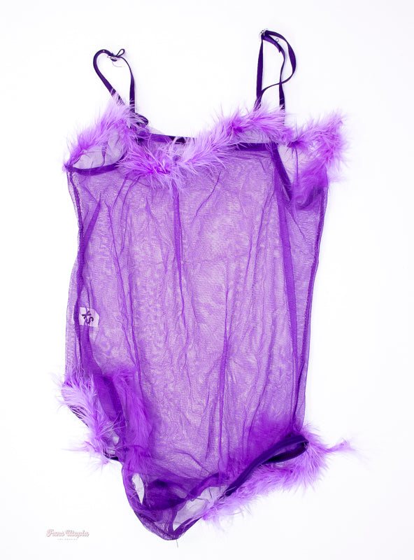Jenna Foxx Purple Feather Bodysuit + Picture