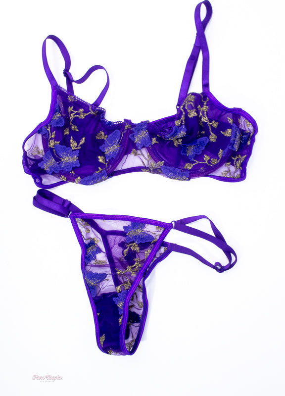 Jenna Foxx Purple Lace Bra & 2 Day Worn Panties + Picture