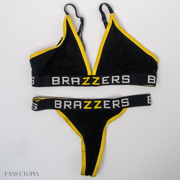 Summer Col Black & Yellow Brazzers Bra & Panties Set + Signed Polaroid