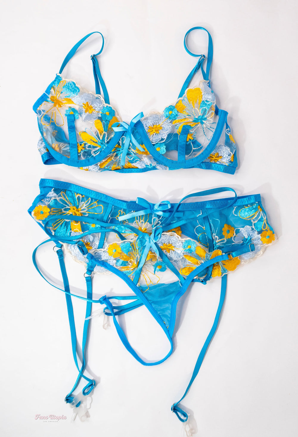 Kiki Klout Blue Yellow Flower Lingerie Set - FANS UTOPIA