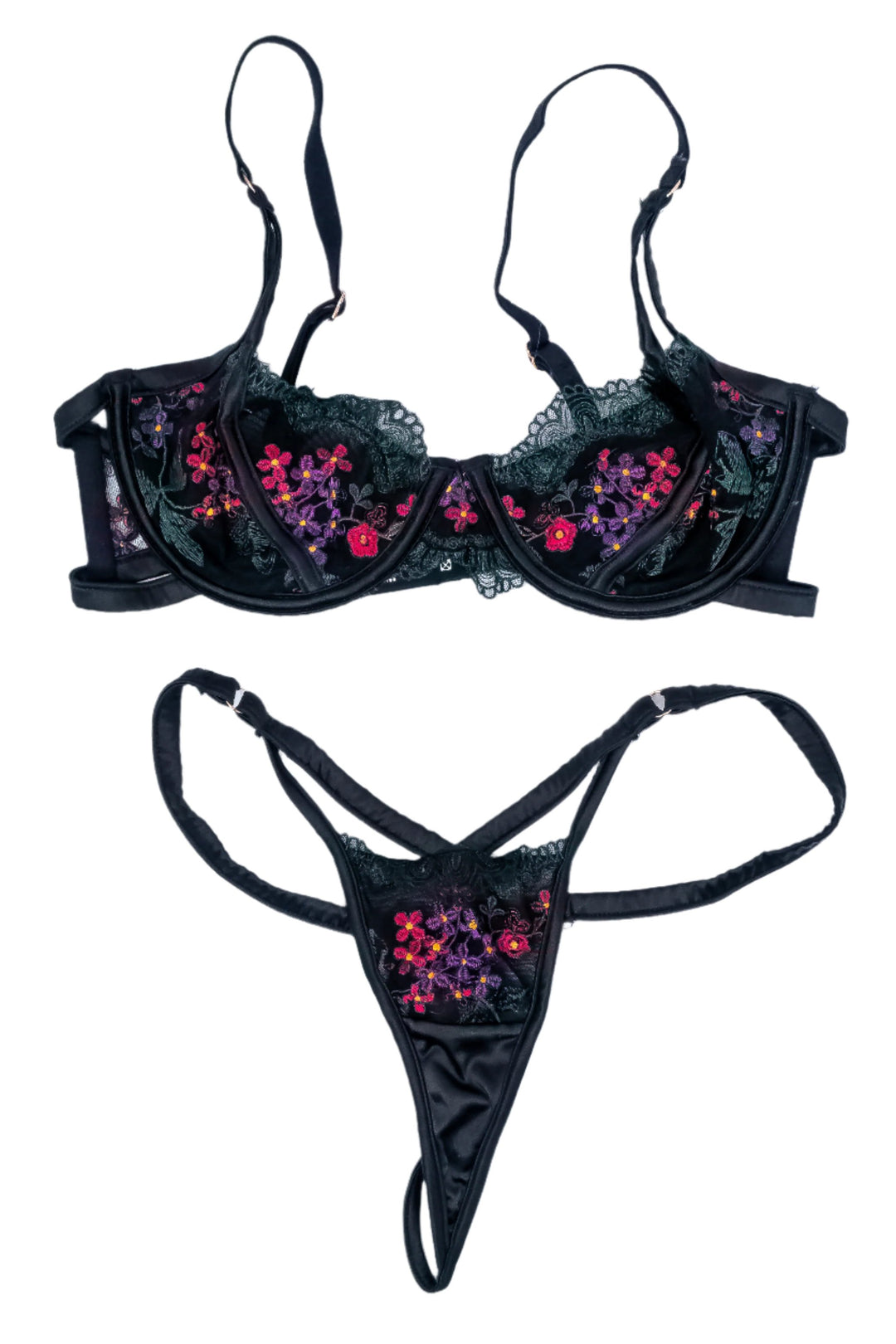 Liz Jordan Black Floral Lace Bra & Panties Set