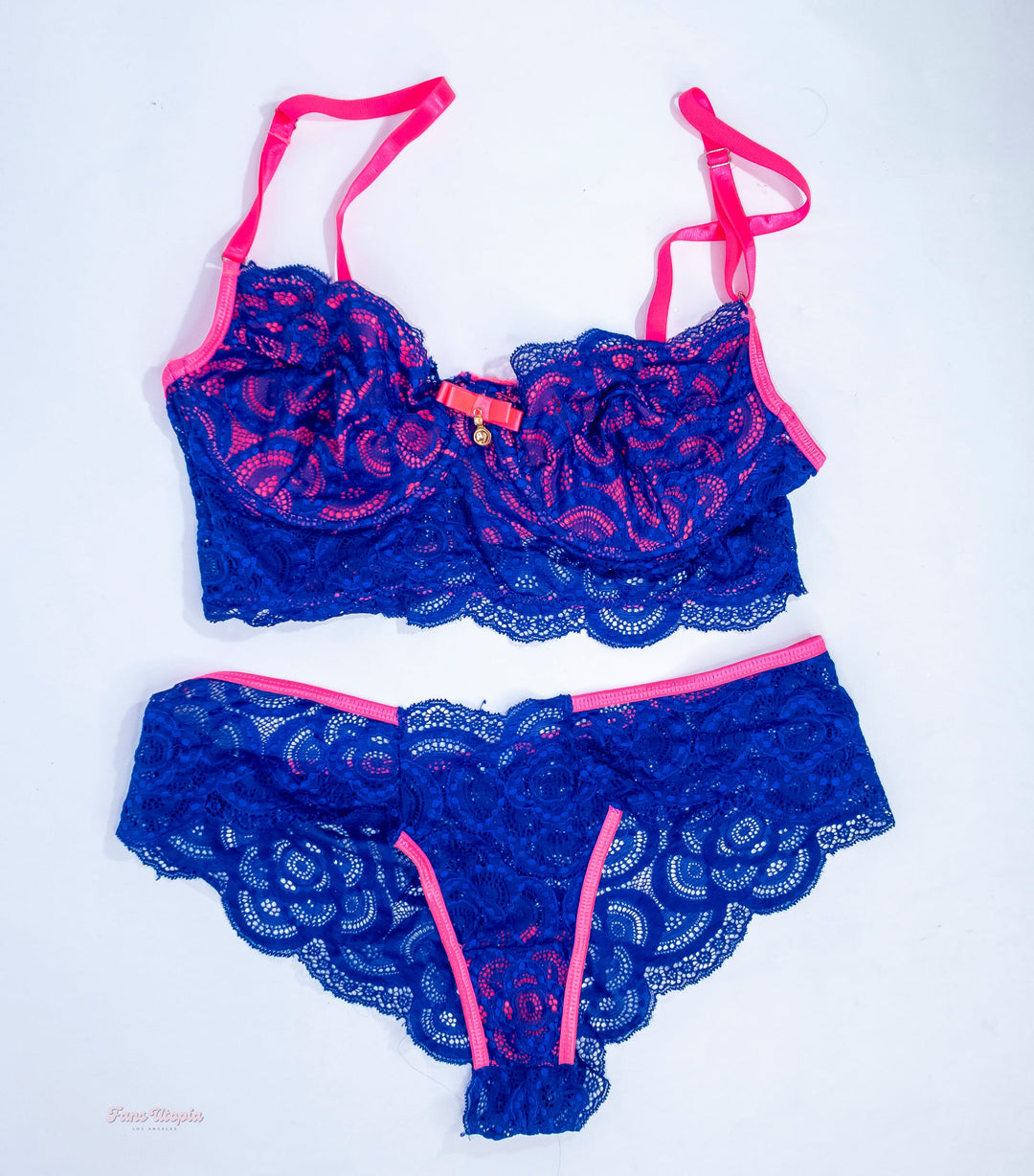 Kiki Klout Blue & Pink Lace Bra & Panties Set