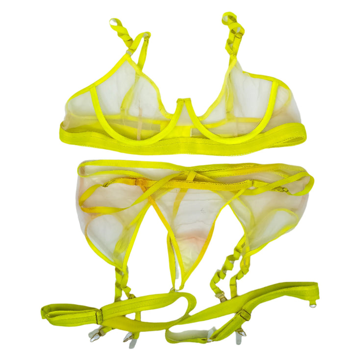 Avery Jane Yellow Mesh Lingerie Set