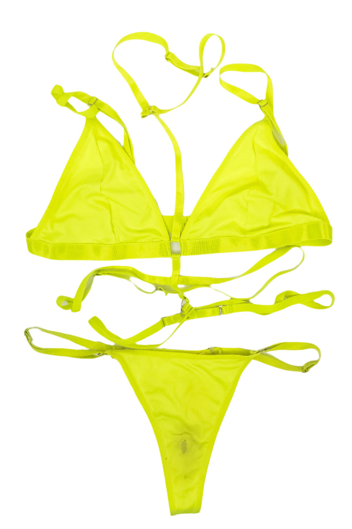 Elana Bunnz Neon Green Strappy Bra & Panties Set