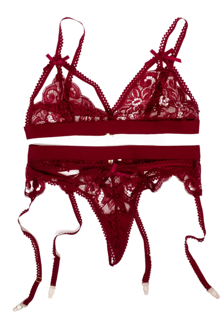 Elana Bunnz Maroon Lace Lingerie Set