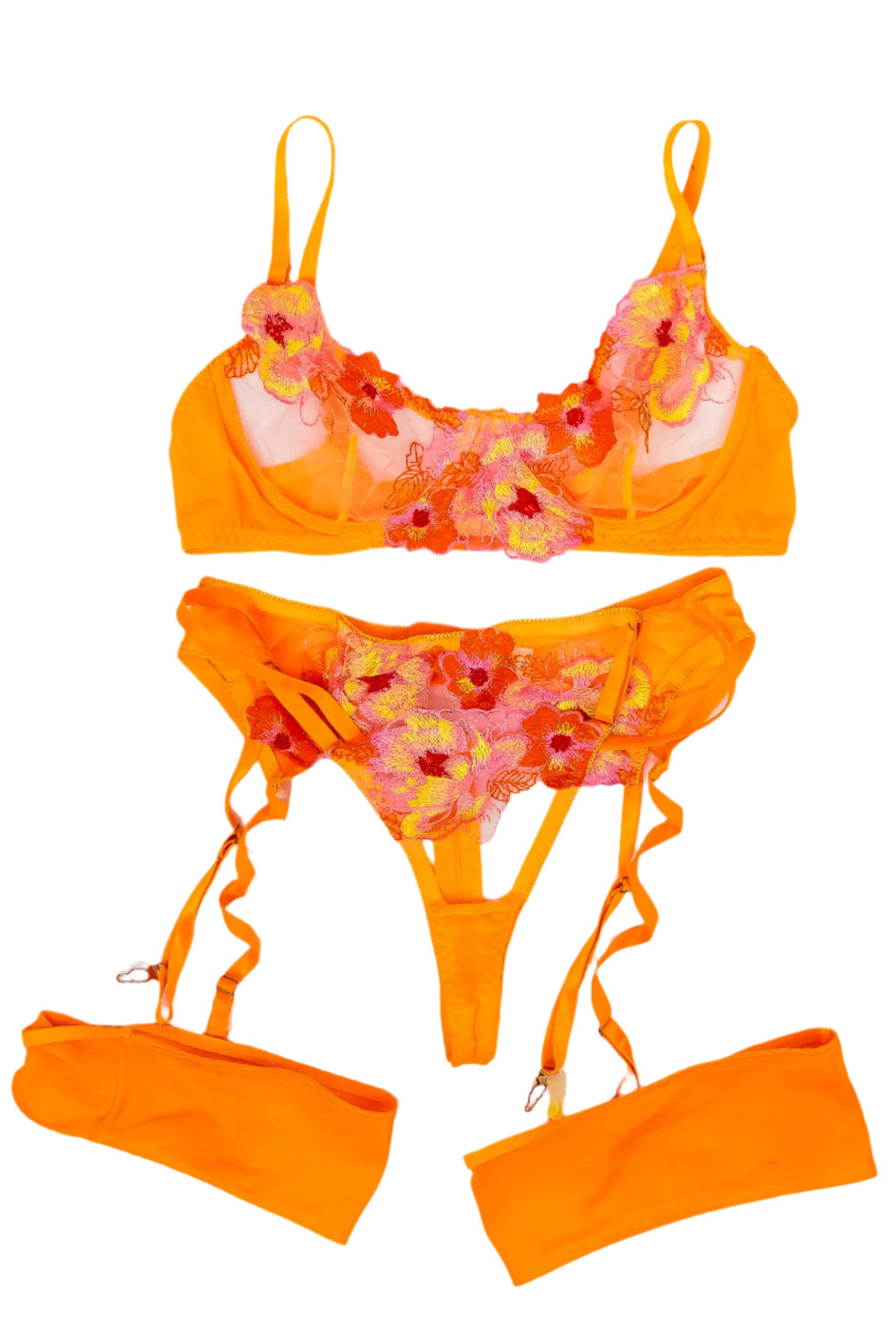 Elana Bunnz Orange Floral Lingerie Set