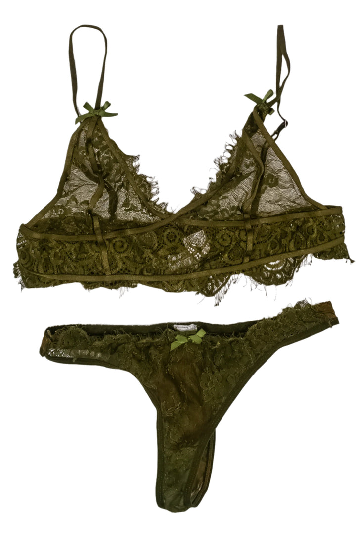 Elana Bunnz Army Green Lace Bra & Panties Set