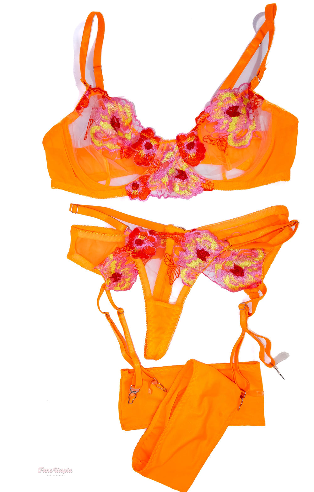 Charlotte Sins Orange Floral Lingerie Set + Polaroid - FANS UTOPIA