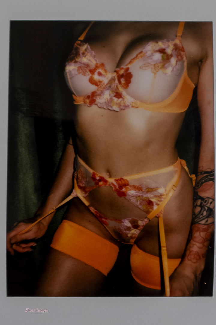 Charlotte Sins Orange Floral Lingerie Set + Polaroid