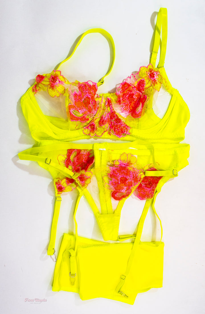 Charlotte Sins Yellow Floral Lingerie Set + Polaroid - FANS UTOPIA