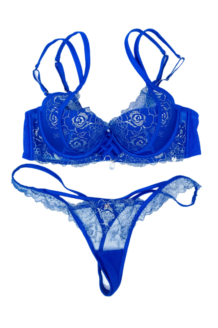 Nicole Aria Blue Lace Bra & Panties Set