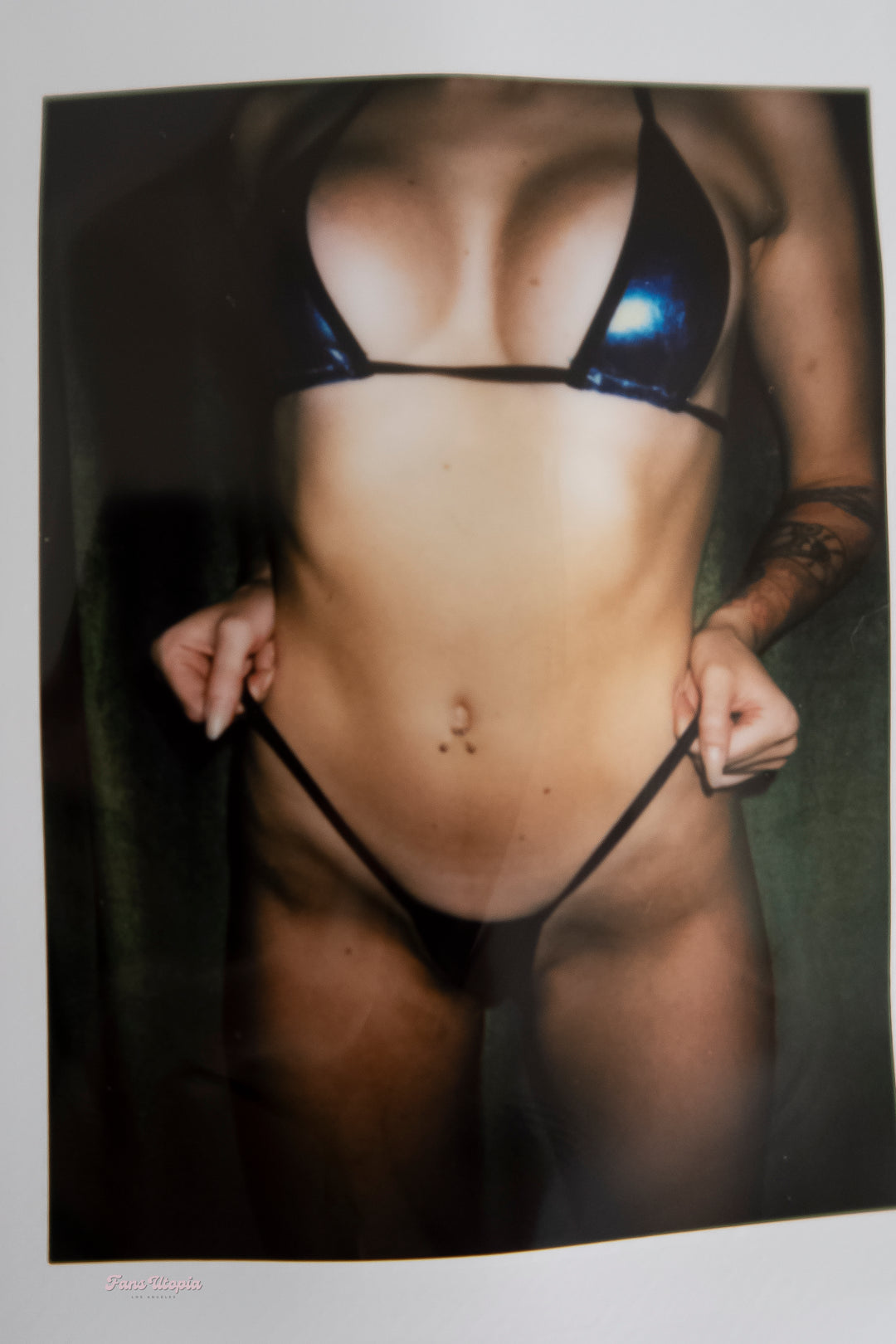 Charlotte Sins Blue Black Metallic String Bikini + Polaroid