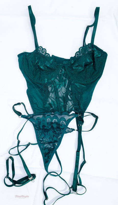 Lumi Ray Green Lace Basque & Garter Straps + panties