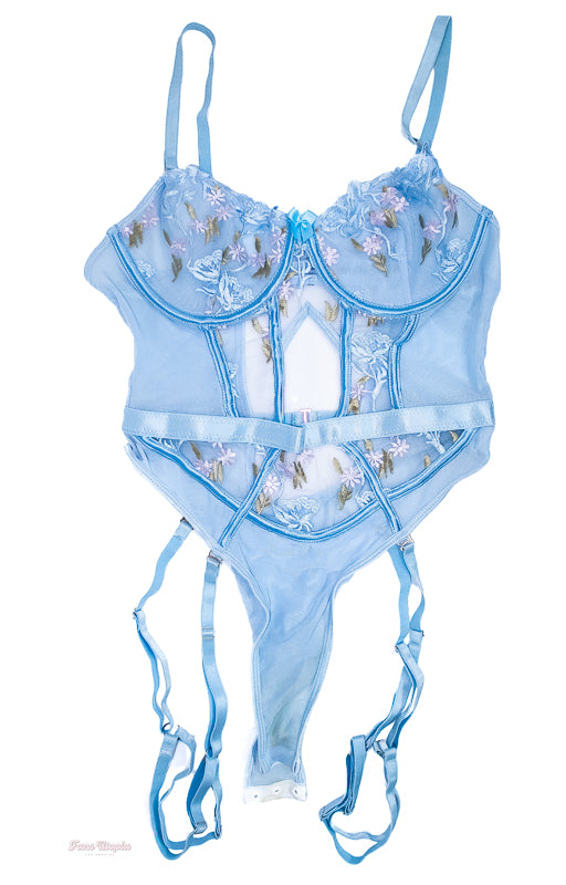 Lumi Ray Blue Floral Bodysuit with Garter