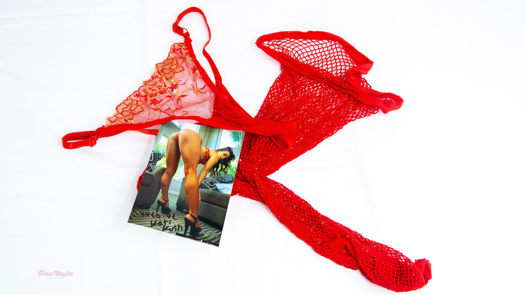 Katie Kush Red Fishnets & Thong + Polaroids - FANS UTOPIA