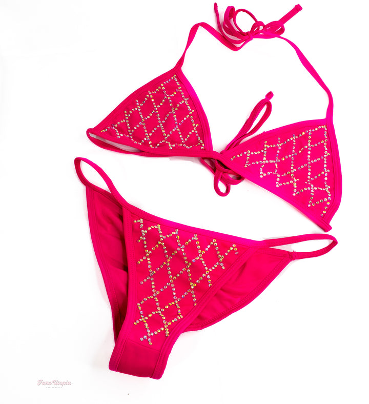 Payton Preslee Pink Rhinestoned String Bikini - FANS UTOPIA