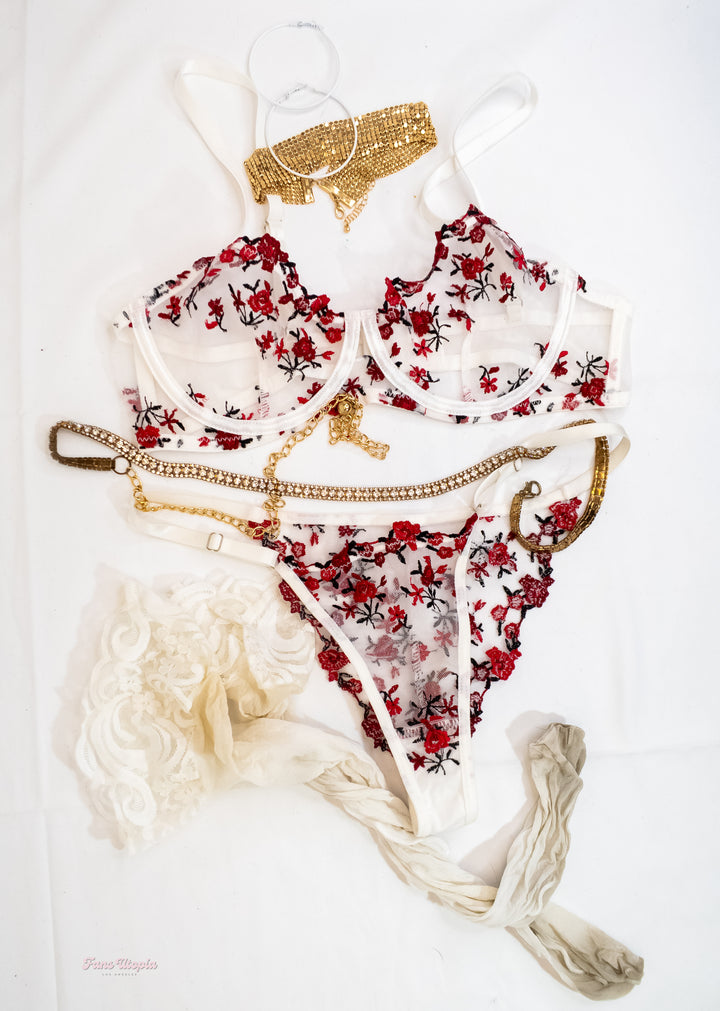 Rory Knox White Floral Lingerie Set