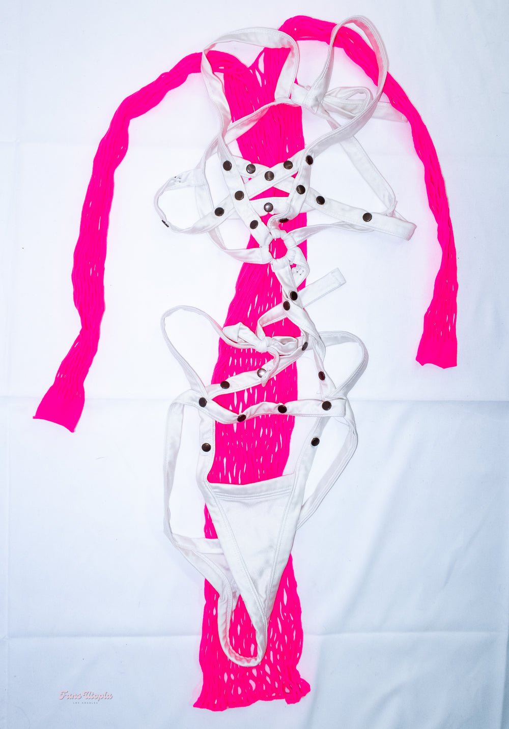 Kylie Rocket White Strappy Bodysuit + Pink Fishnet Bodysuit - FANS UTOPIA