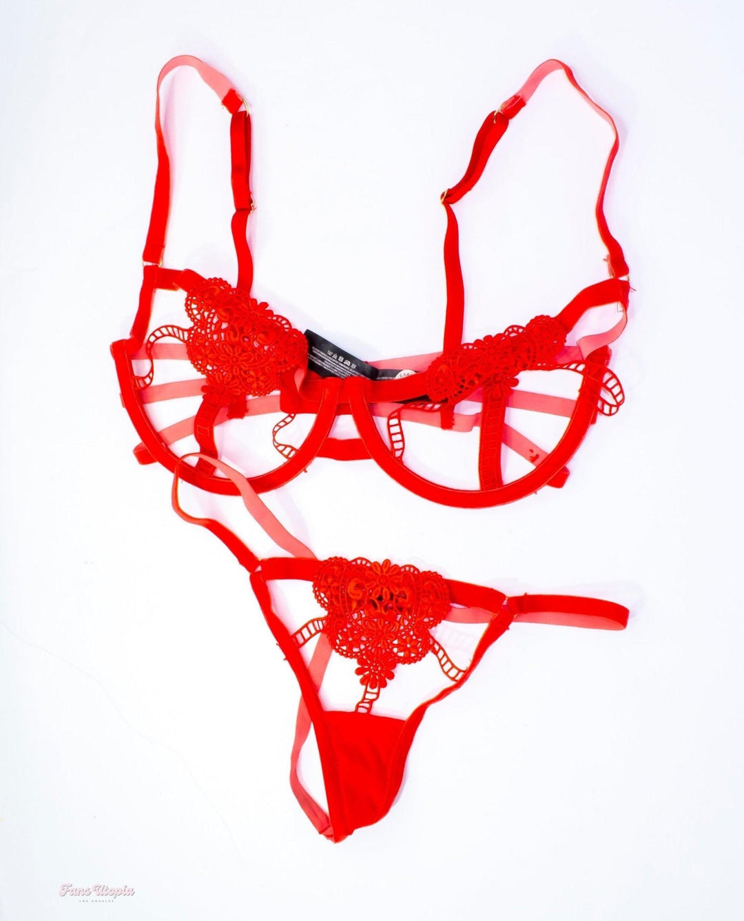 Aiden Ashley Red Crochet Bra & Panties Set - FANS UTOPIA