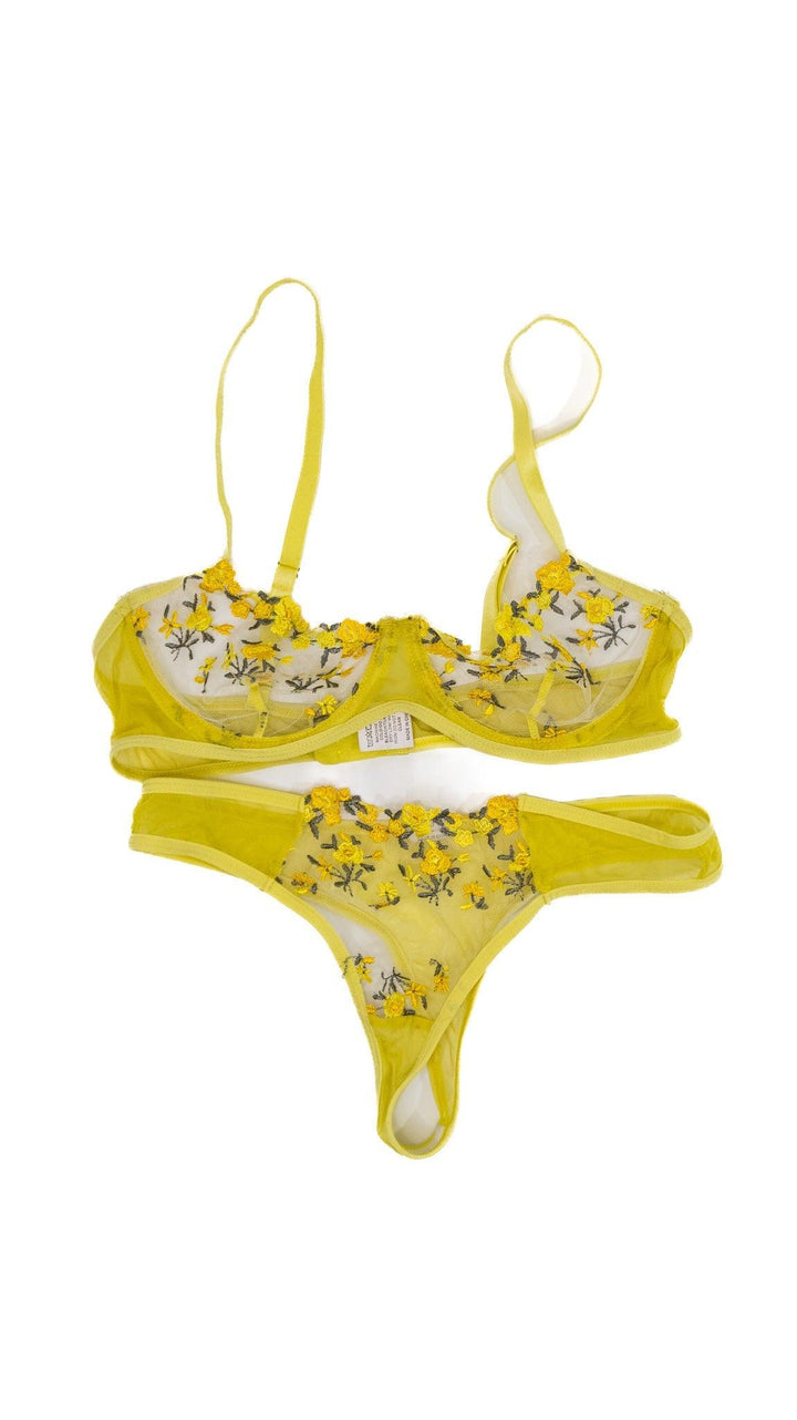 Alexa Payne Yellow Floral Mesh Bra & Panty Set - FANS UTOPIA