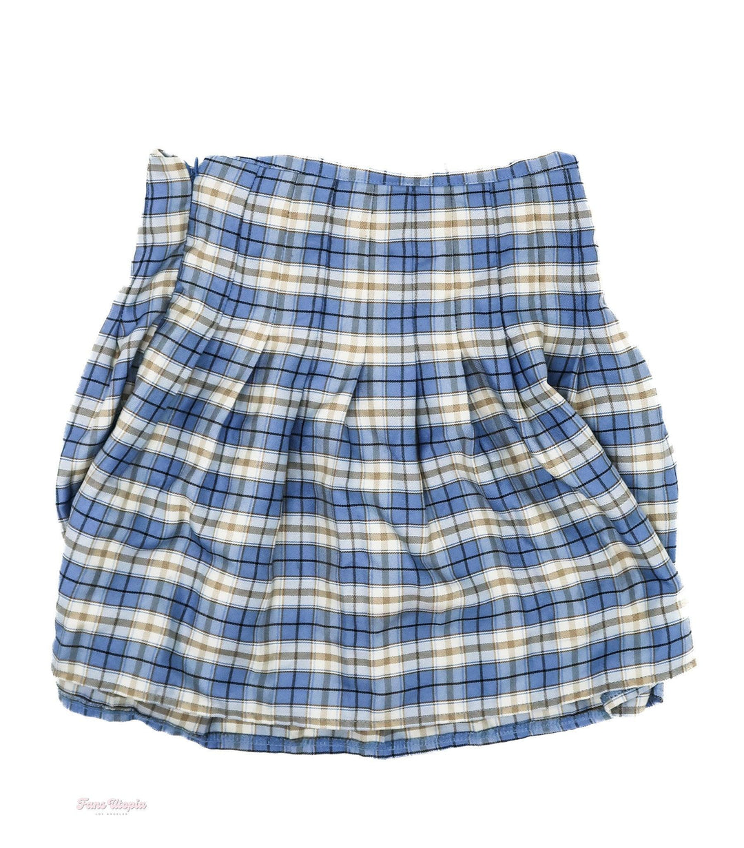 Anna Claire Clouds Blue Plaid Skirt - FANS UTOPIA