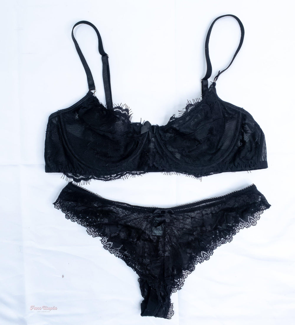 Ava Stone Black Lace Bra & Panties Set + Signed Polaroid - FANS UTOPIA