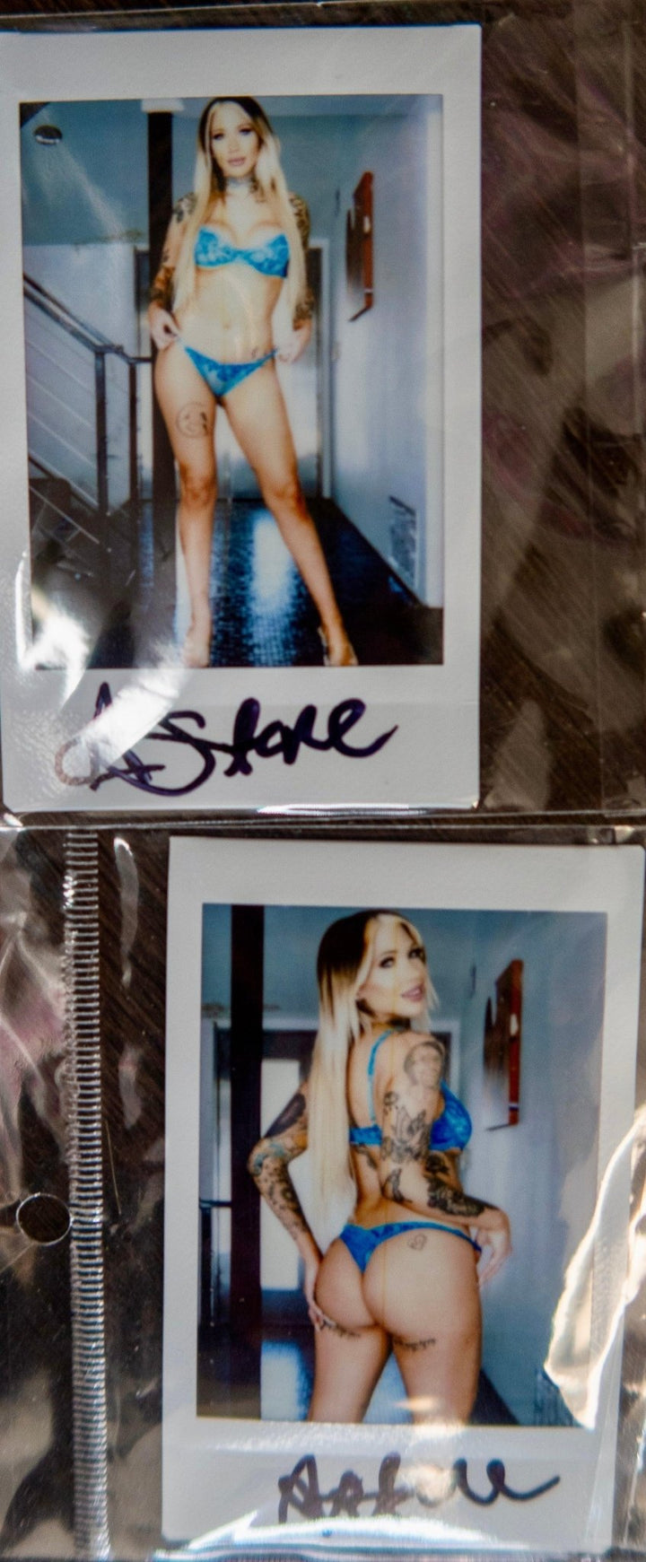 Ava Stone Blue Lace Bra & Panties Set + 2 Signed Polaroids - FANS UTOPIA
