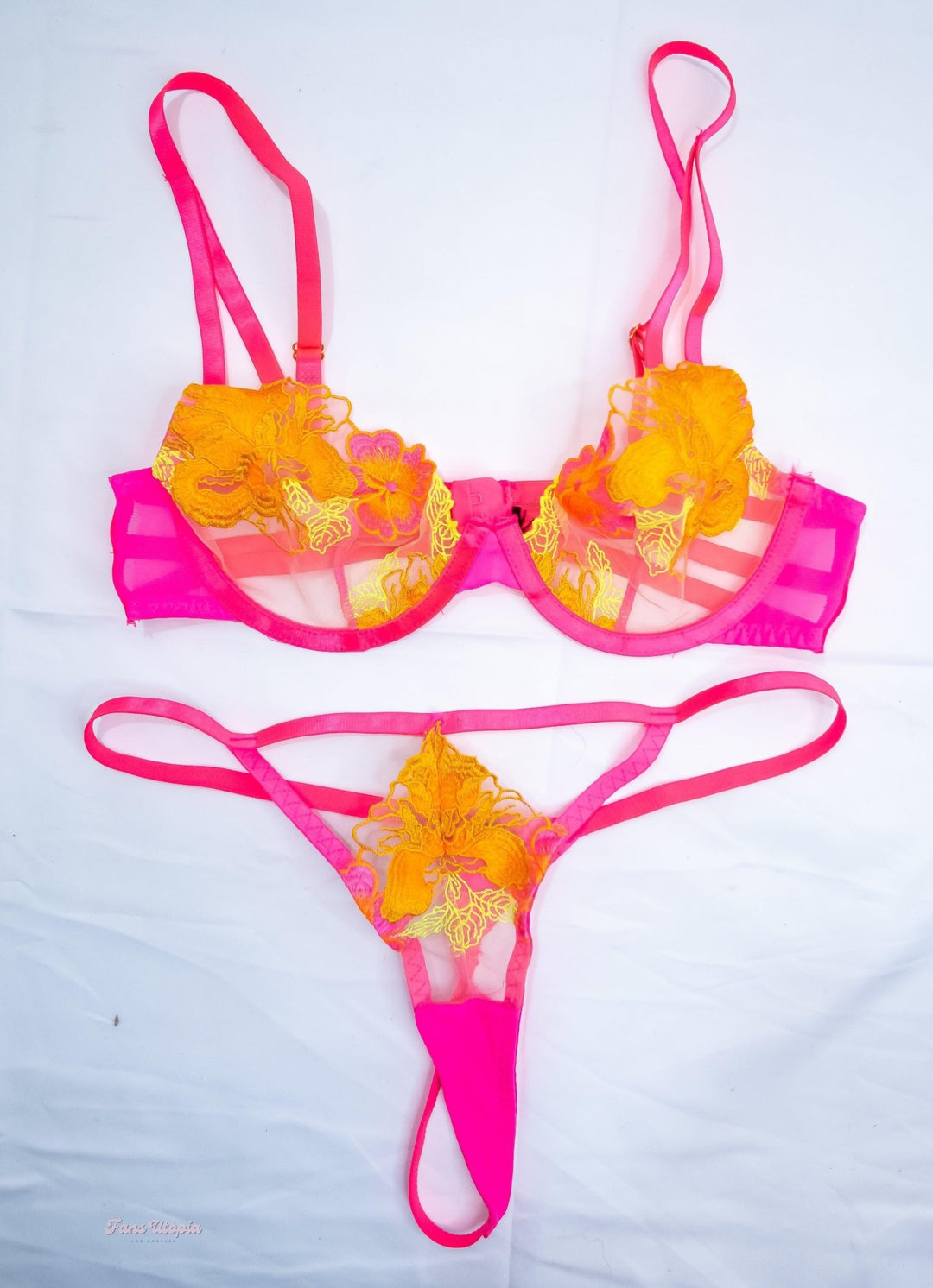 Ava Stone Pink Floral Bra & Panties Set + Signed Polaroid - FANS UTOPIA