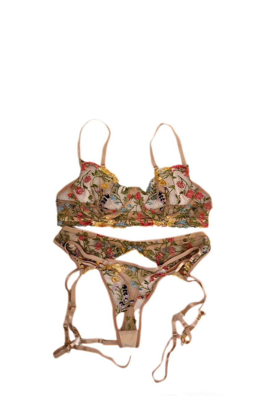 Blaire Johnson Nude Floral Lingerie Set - FANS UTOPIA