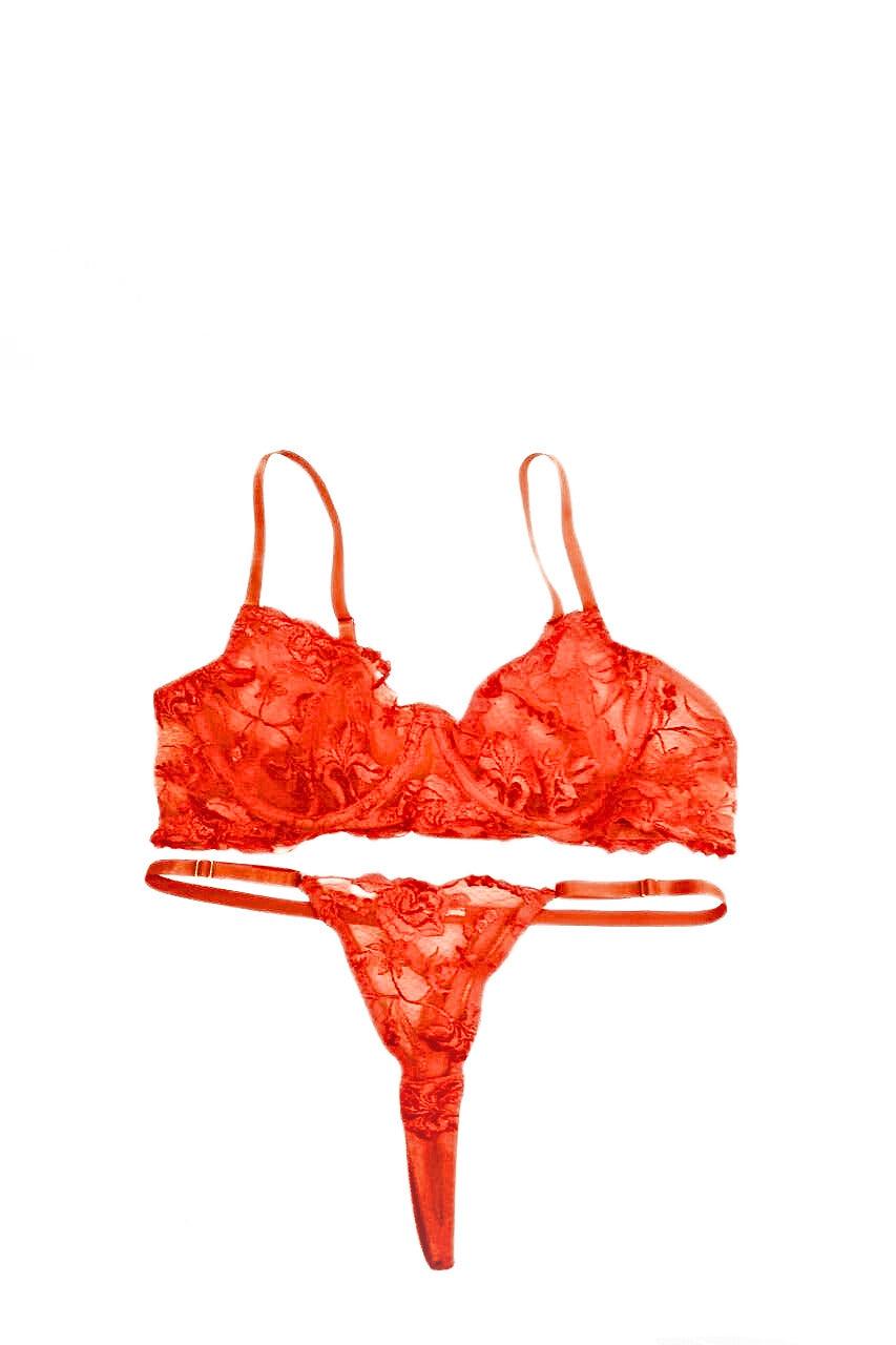 Blaire Johnson Orange Lace Bra & Panties Set - FANS UTOPIA