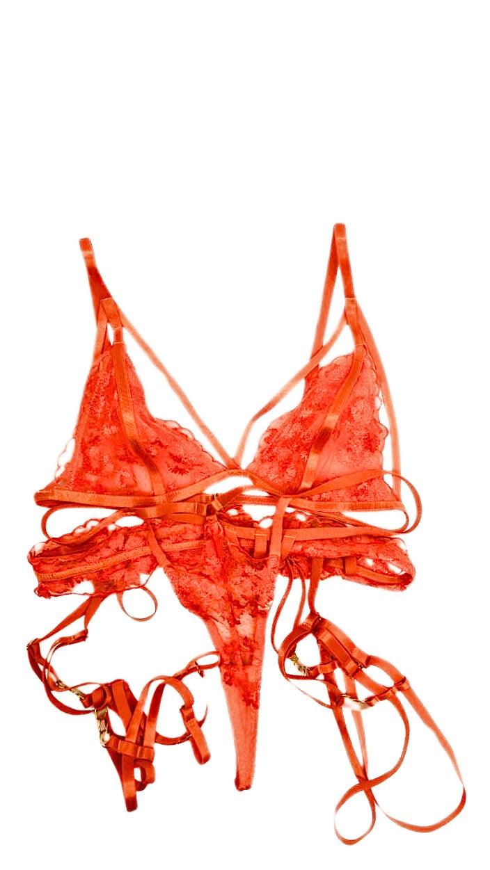 Blaire Johnson Orange Lace Lingerie Set - FANS UTOPIA