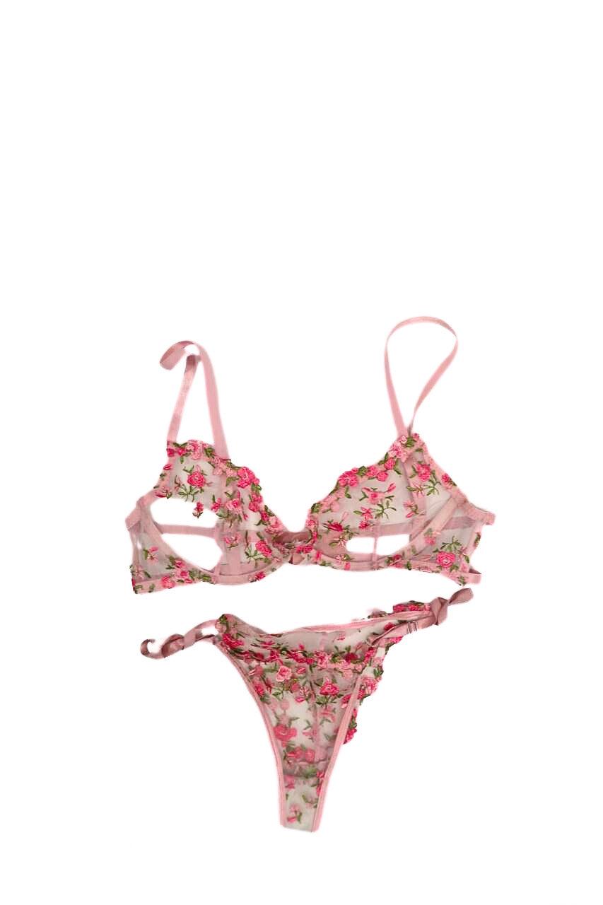 Blaire Johnson Pink Juicy Floral Lace Bra & Panties Set - FANS UTOPIA