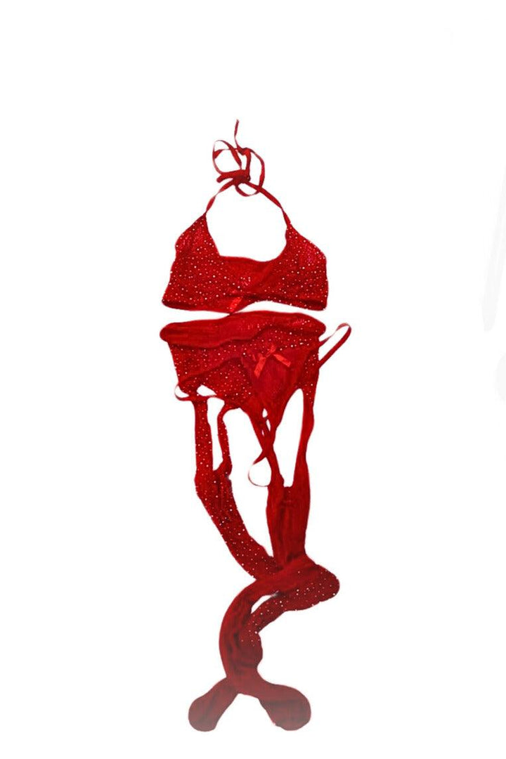 Blaire Johnson Red Mesh Bodysuit Set - FANS UTOPIA