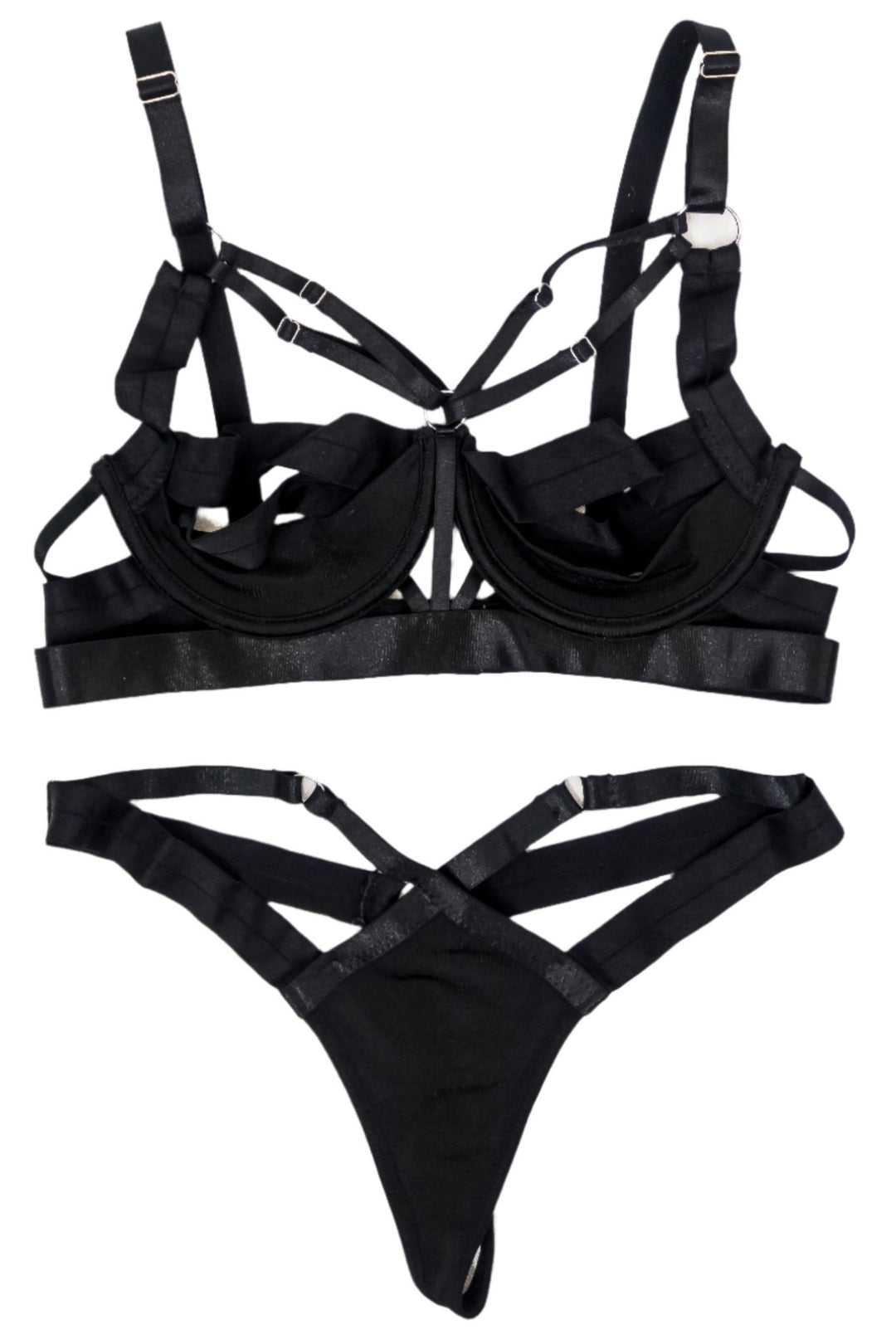 Cherie Deville Black Strappy Bra & Panties Set - FANS UTOPIA