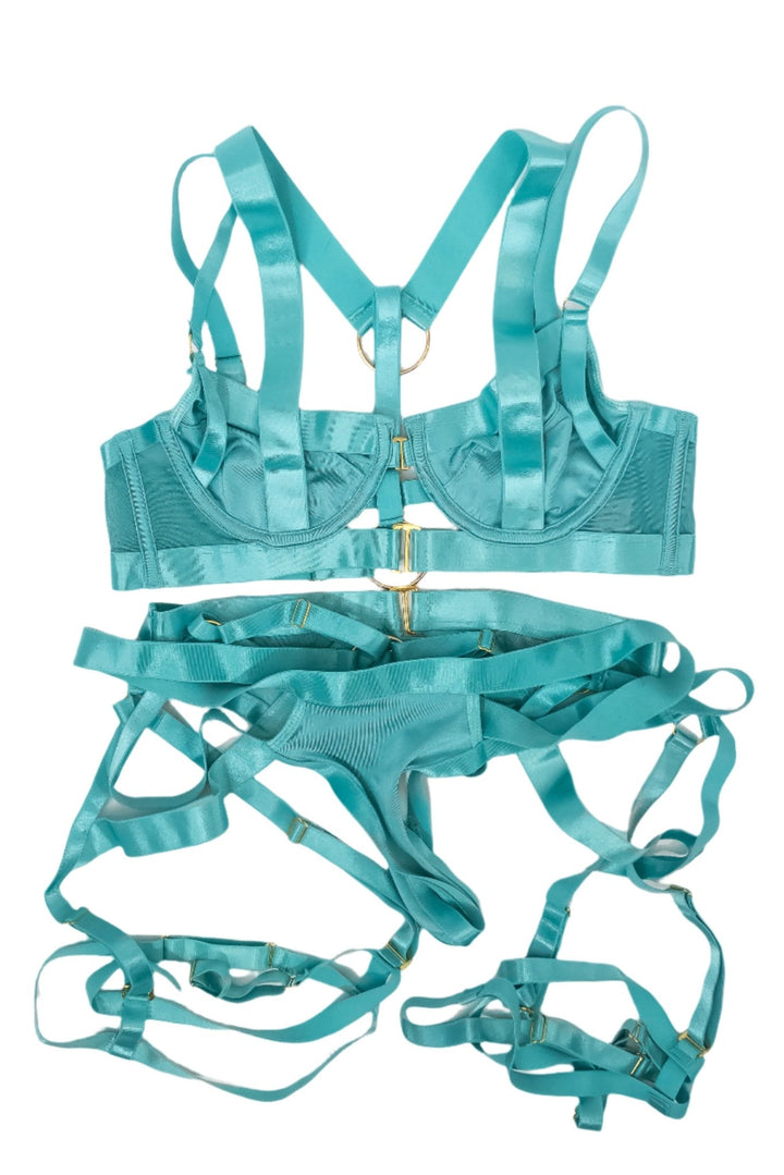 Cherie Deville Strappy Blue Lingerie Set - FANS UTOPIA