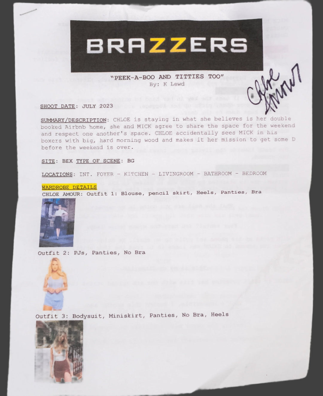 Chloe Amour Autographed Script - FANS UTOPIA