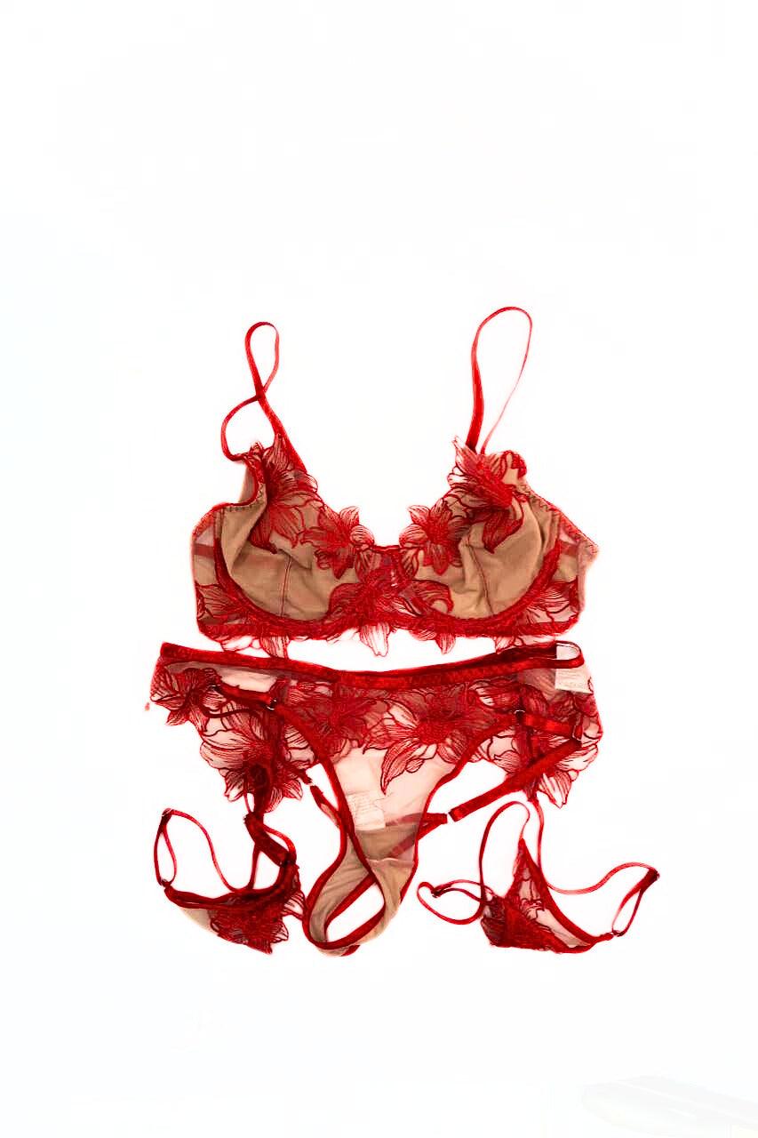 Dan Dangler Red Floral Lace Lingerie Set - FANS UTOPIA