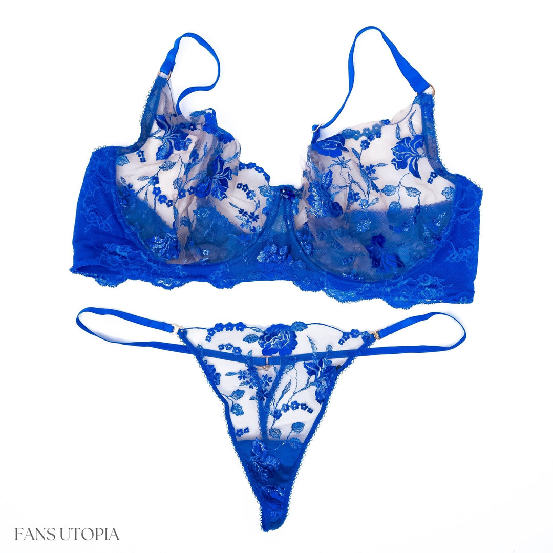 Danni Jones Royal Blue HB Bra & Panties Set + Signed Polaroid