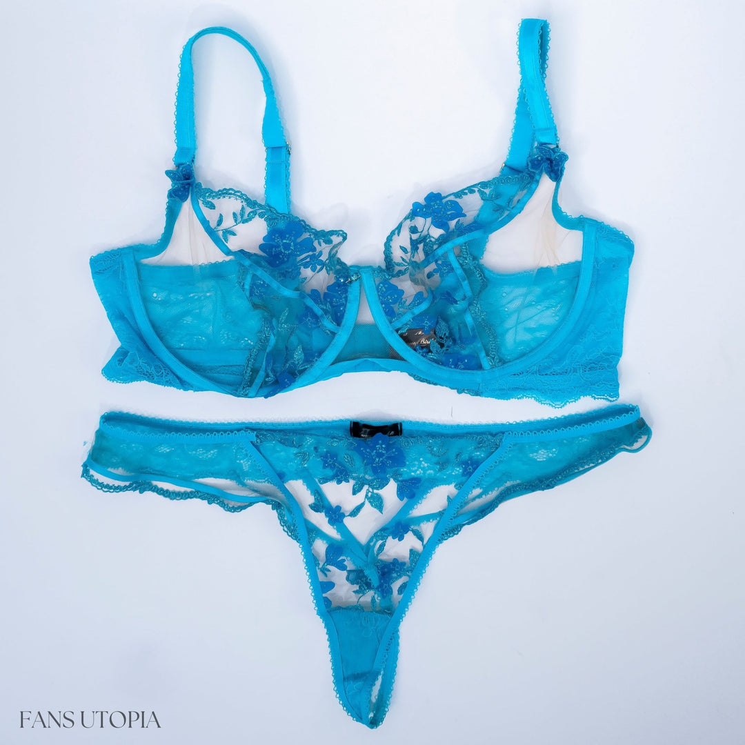 Danni Jones Teal HB Bra & Panties Set + Signed Polaroid